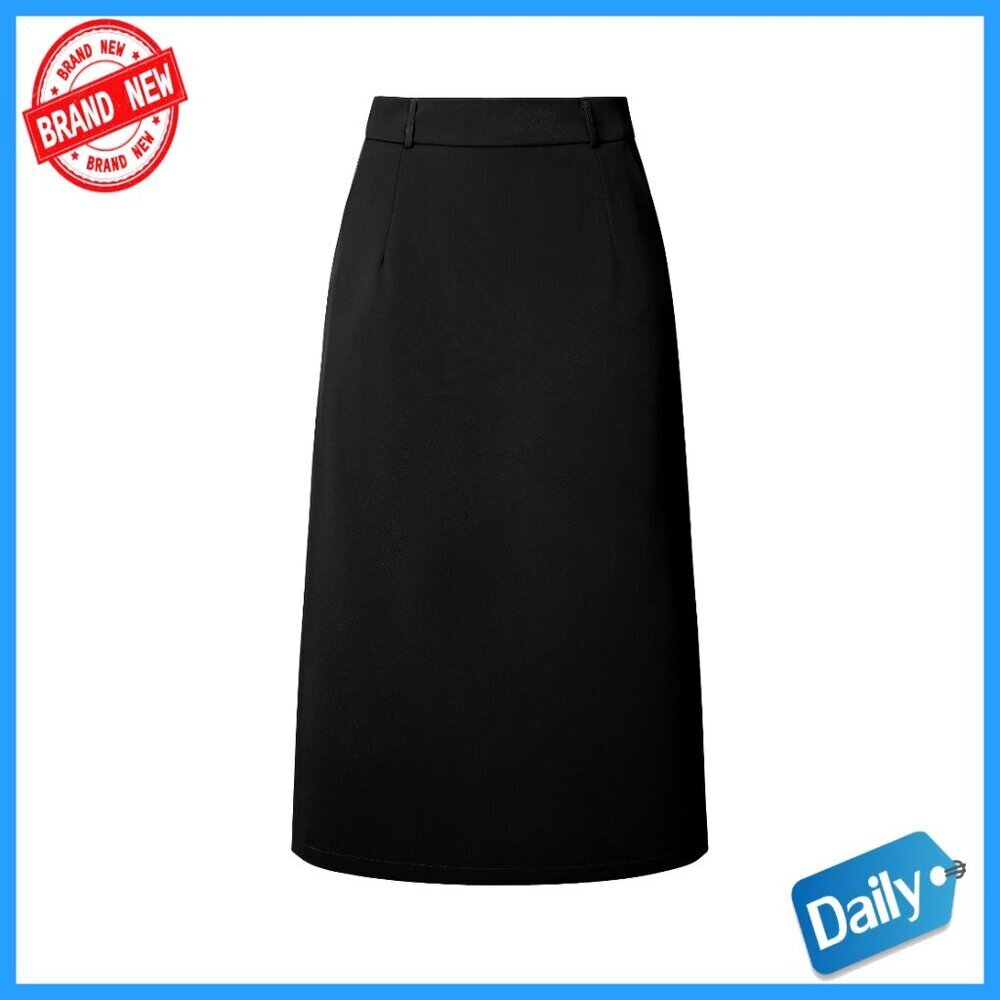 High Waist Pencil Skirt Midi Split Back Side Pockets Work Office